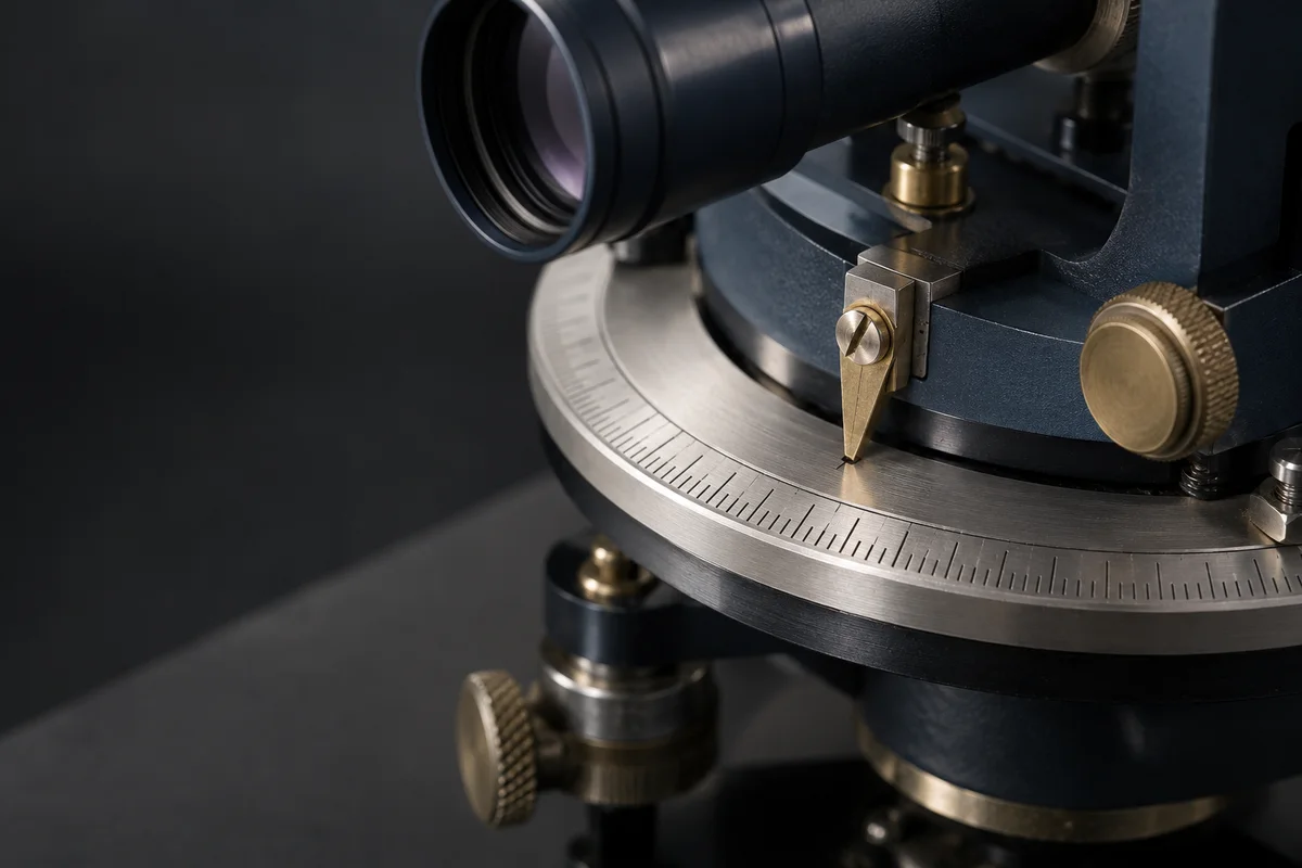 Generated editorial close-up of an optical instrument and its machined horizontal circle