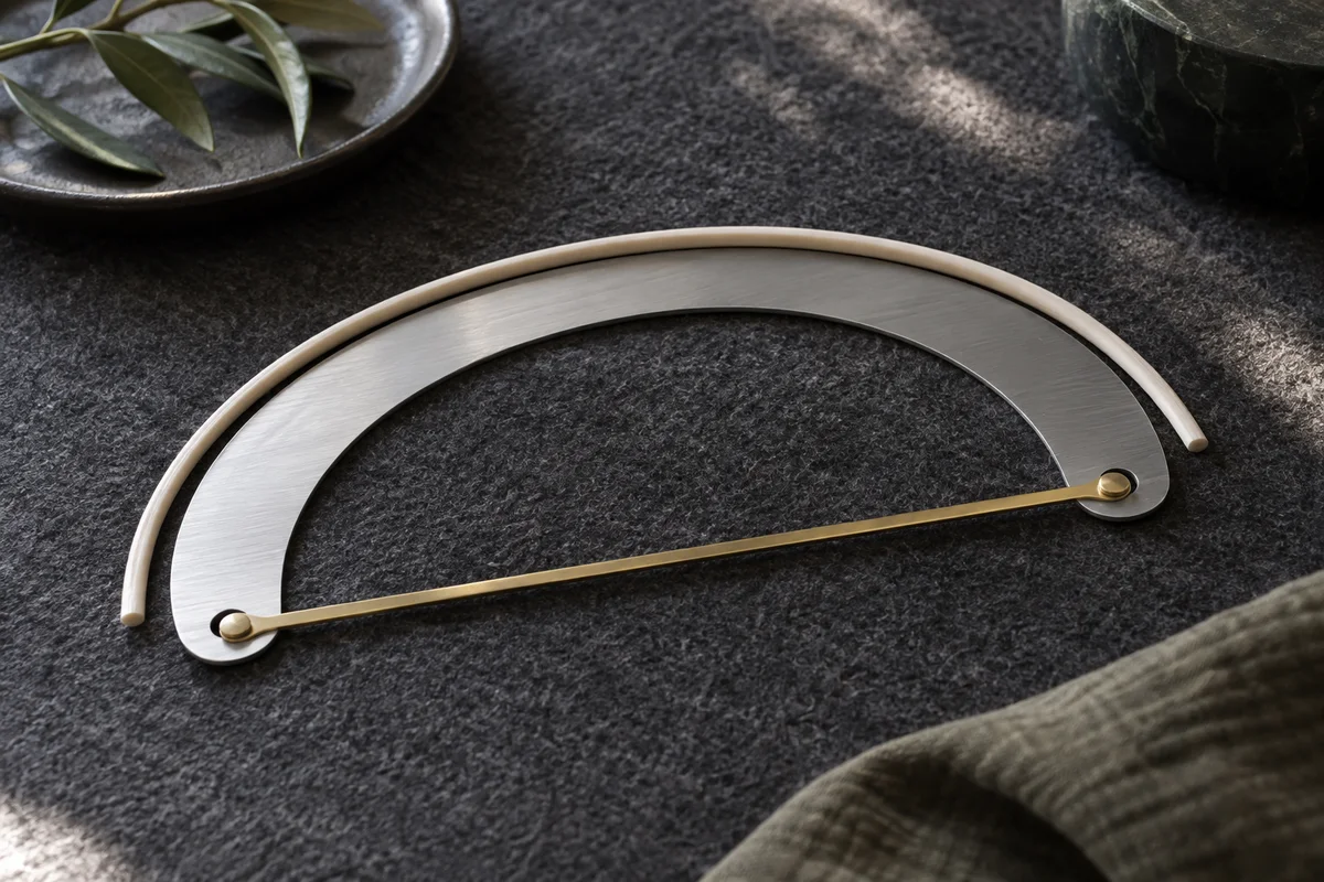 Metal arc template with a straight brass chord