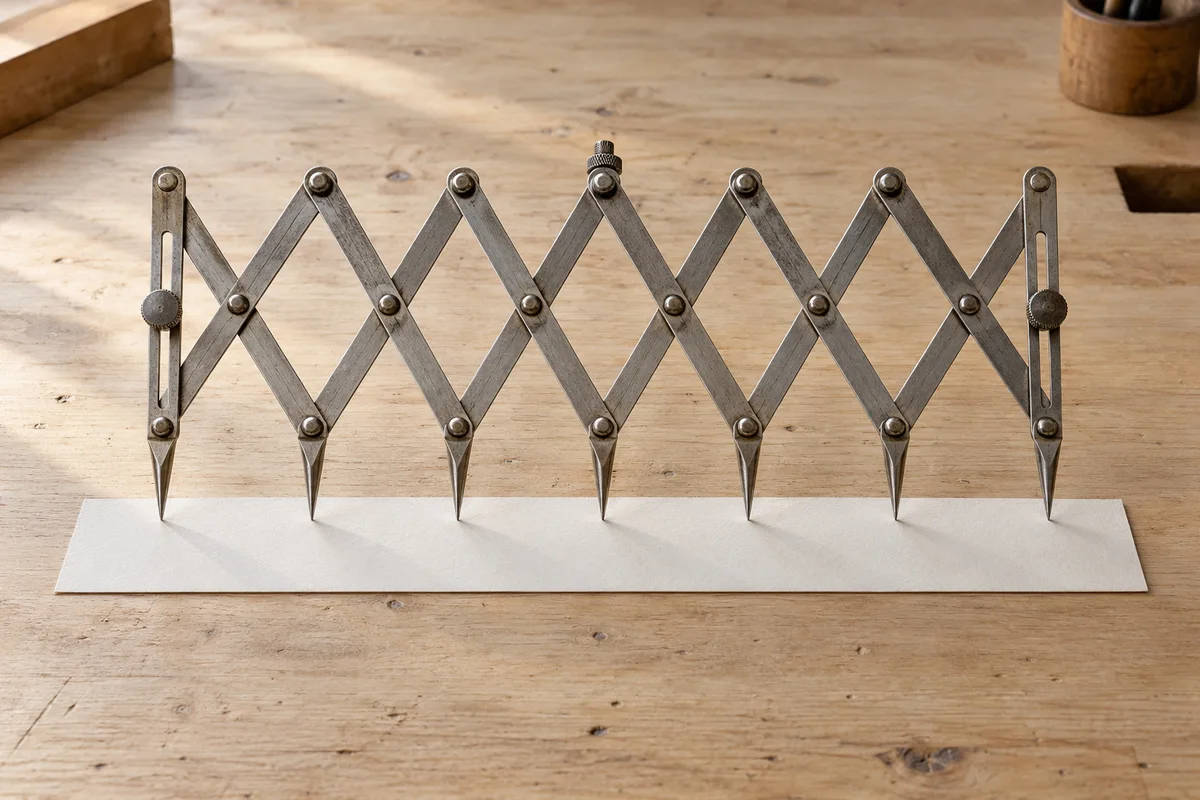 Expandable accordion spacing divider on an oak desk beside blank paper
