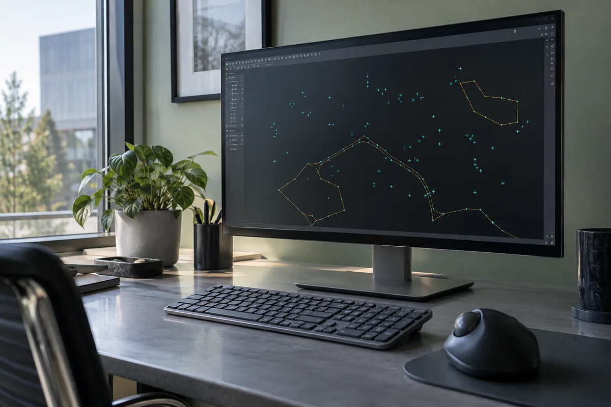Engineering workstation with an abstract CAD point and polyline view