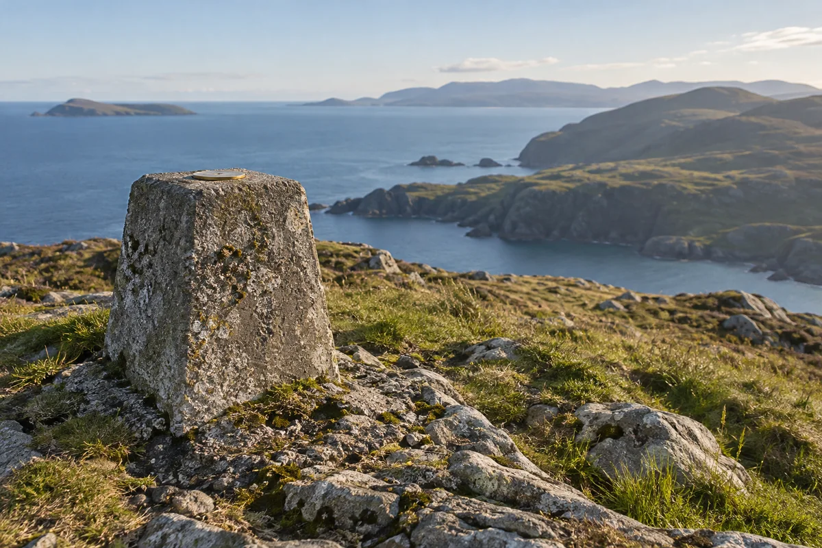 Unmarked survey pillar on a coastal headland