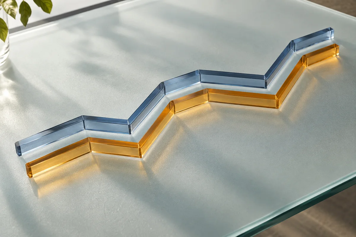 Blue and amber acrylic zigzag strips